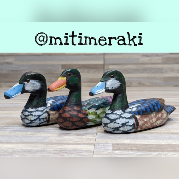 3 Wooden Carved Hand Painted Ducks - Picture 1 of 13